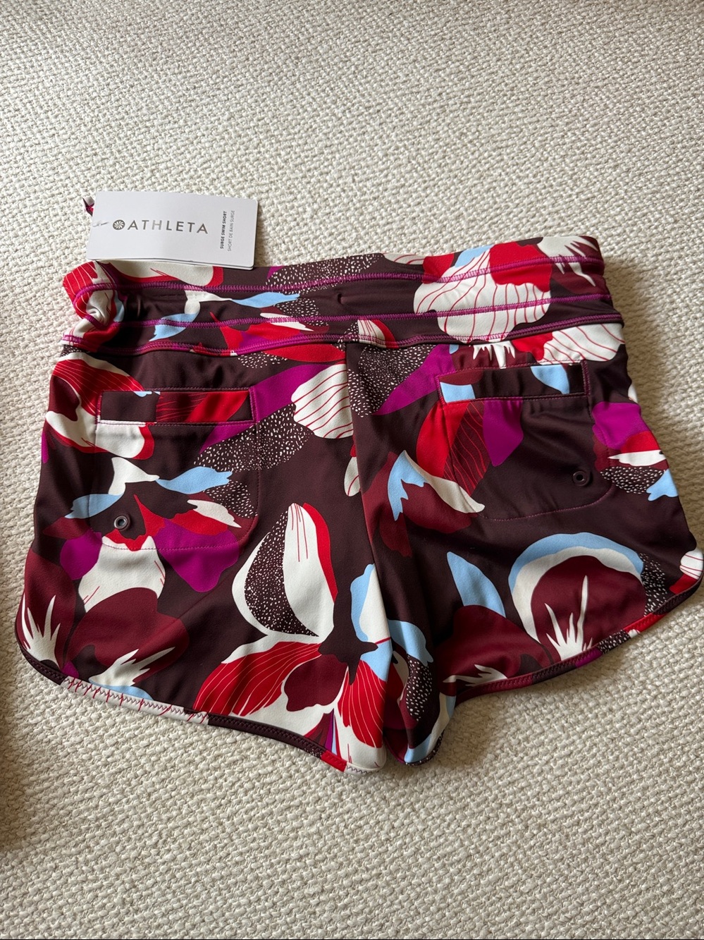 Athleta Burgundy Floral Tankini with Matching Swim Shorts NWT 34D / 34DD -XXS - Picture 7 of 11